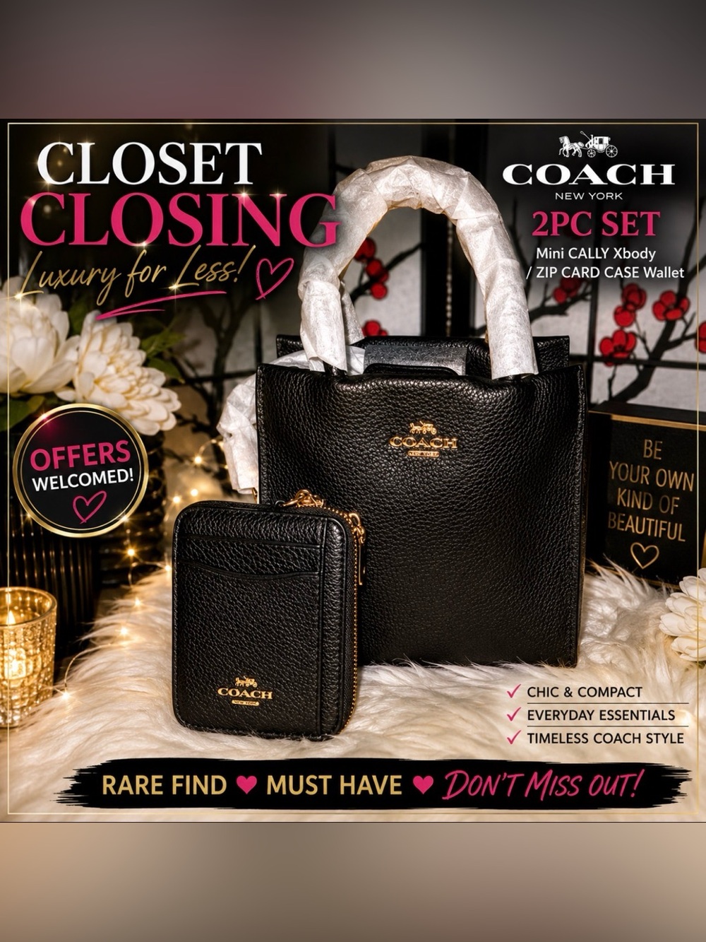 Coach Mini CALLY Xbody/ZIP CARD CASE Wallet 2pc Set